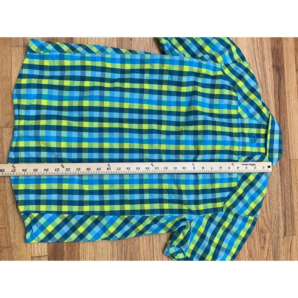 Mountain Hardwear Men's M Plaid Short Sleeve Button Down Shirt Blue Green